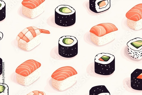 Colorful Sushi Pattern on Plain Background photo