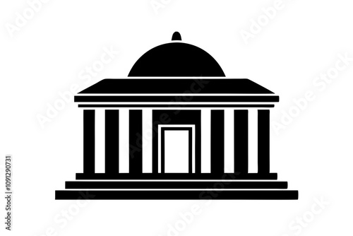 Courthouse Silhouette - Classical Pillared Building with Dome Vector Design