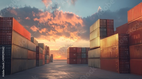 Wallpaper Mural Shipping Containers at Sunset in Industrial Landscape Torontodigital.ca