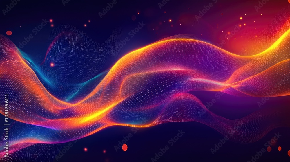 Fototapeta premium Vibrant abstract liquid wave design showcasing smooth holographic patterns with dynamic colors, perfect for digital banners, postcards, and artistic book illustrations.