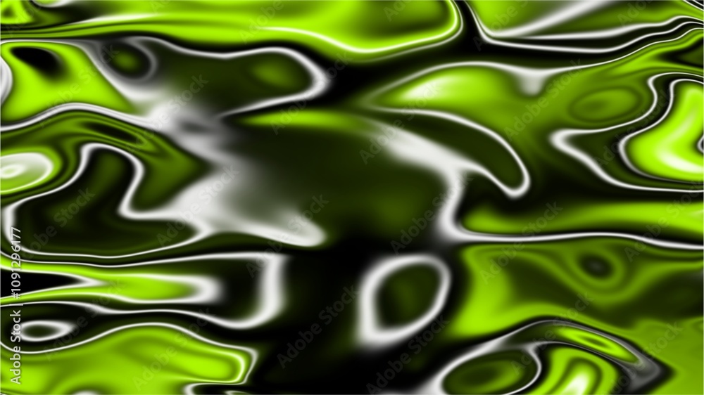 Obraz premium abstract background in vibrant green, black, and white tones, featuring fluid, liquid like textures with glossy reflections and smooth gradients. This dynamic design exudes energy and modernity
