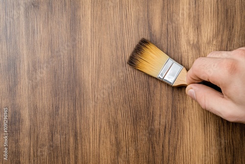 Craftsman Applying Varnish to Wooden Cabinet to Enhance Luster photo