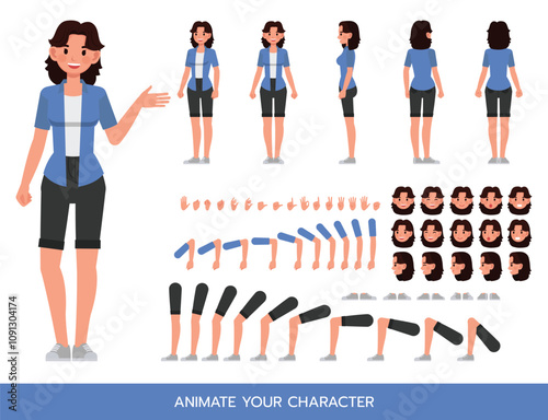 Woman wear blue shirt character vector illustration design. Create your own pose.