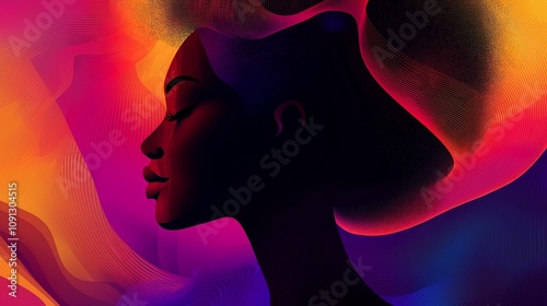 Serene Black Woman Silhouette on Vibrant Abstract Background