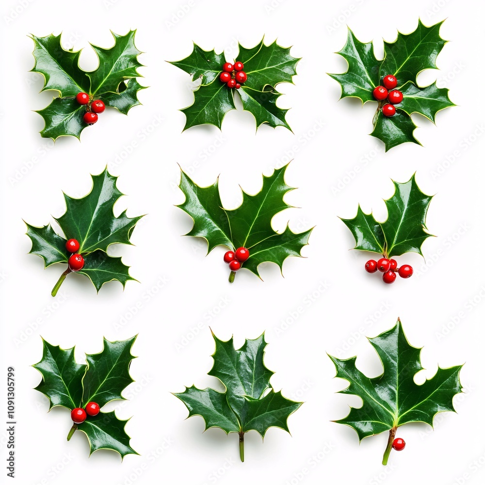 A Collection of Festive Holly Leaves with Textured Greenery A Collection of Festive Holly Leaves with Textured Greenery