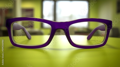 Purple Eyeglasses Resting on a Green Table photo