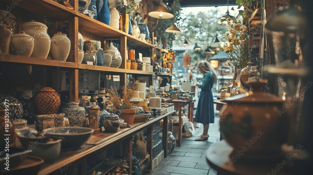Obraz premium Antique shop interior with pottery and decor items