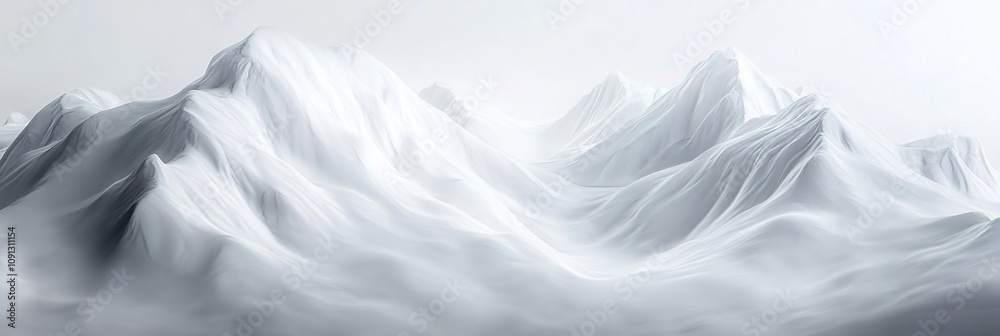 Obraz premium Background Featuring 3D Rendered Outdoor Snowy Mountains with a Clean White Backdrop, Capturing the Essence of Winter and Christmas, Showcasing Advanced Photography Composition, Depth of Field, Ambien