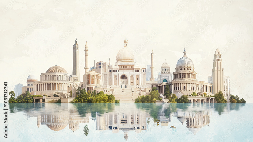 Obraz premium Global Universities Collage of Iconic Buildings and Knowledge Sharing