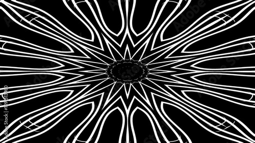 Black and white line mandala kaleidoscope animation abstract gothic background
