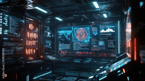 Wallpaper Mural A computer room with a large monitor displaying a map of the world Torontodigital.ca