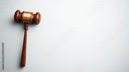 Realistic Representation of a Wooden Gavel on a Clean Background Symbolizing Justice and Legal Themes, Ideal for Law and Court Concepts, Stock Photo for Creative Uses photo