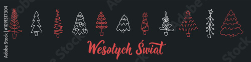 Christmas banner. Translation from Poland - Happy holidays. Holiday lettering. Hand drawn vector illustration. Modern calligraphy.