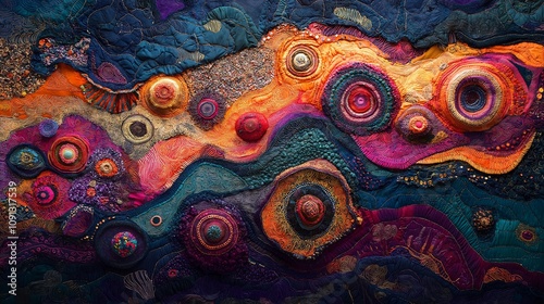 Abstract Textile Art: Vibrant Colors & Intricate Details