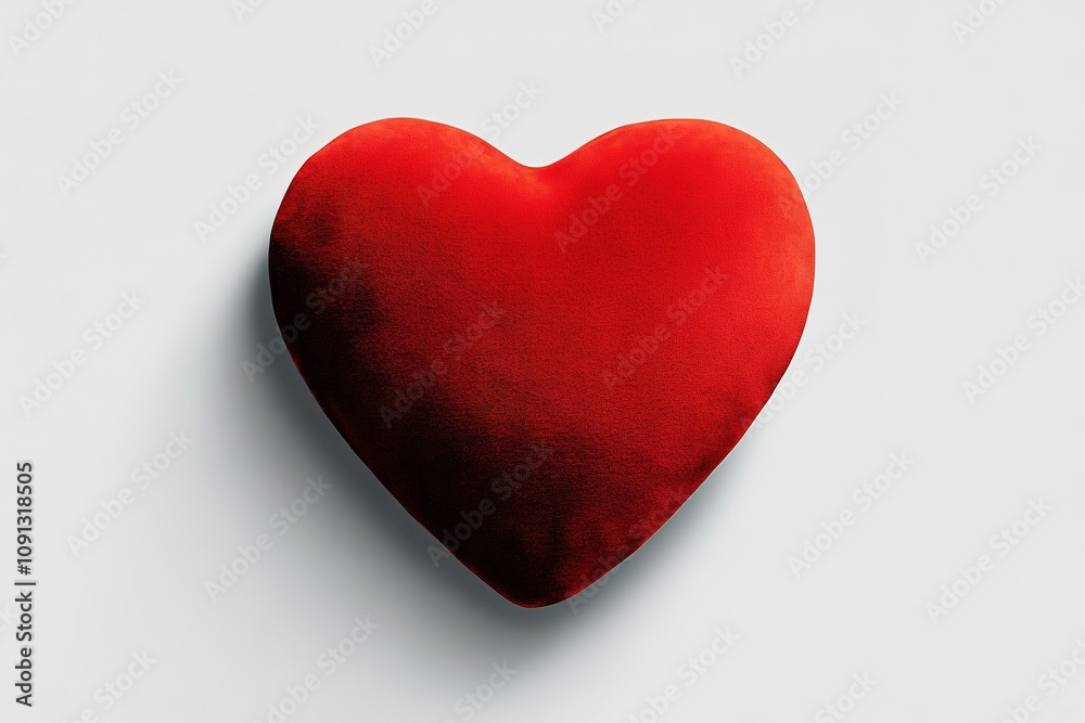 Fototapeta premium Red plush heart on white, symbol of love and Valentine's Day.