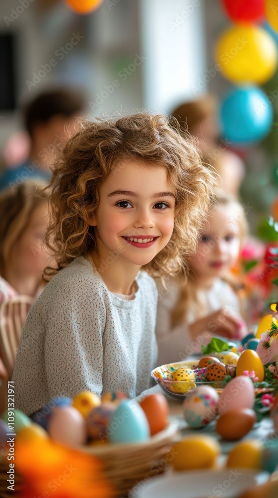 Fototapeta premium Colorful Easter Egg Hunt Celebration: Happy Kids Discover Hidden Treasure