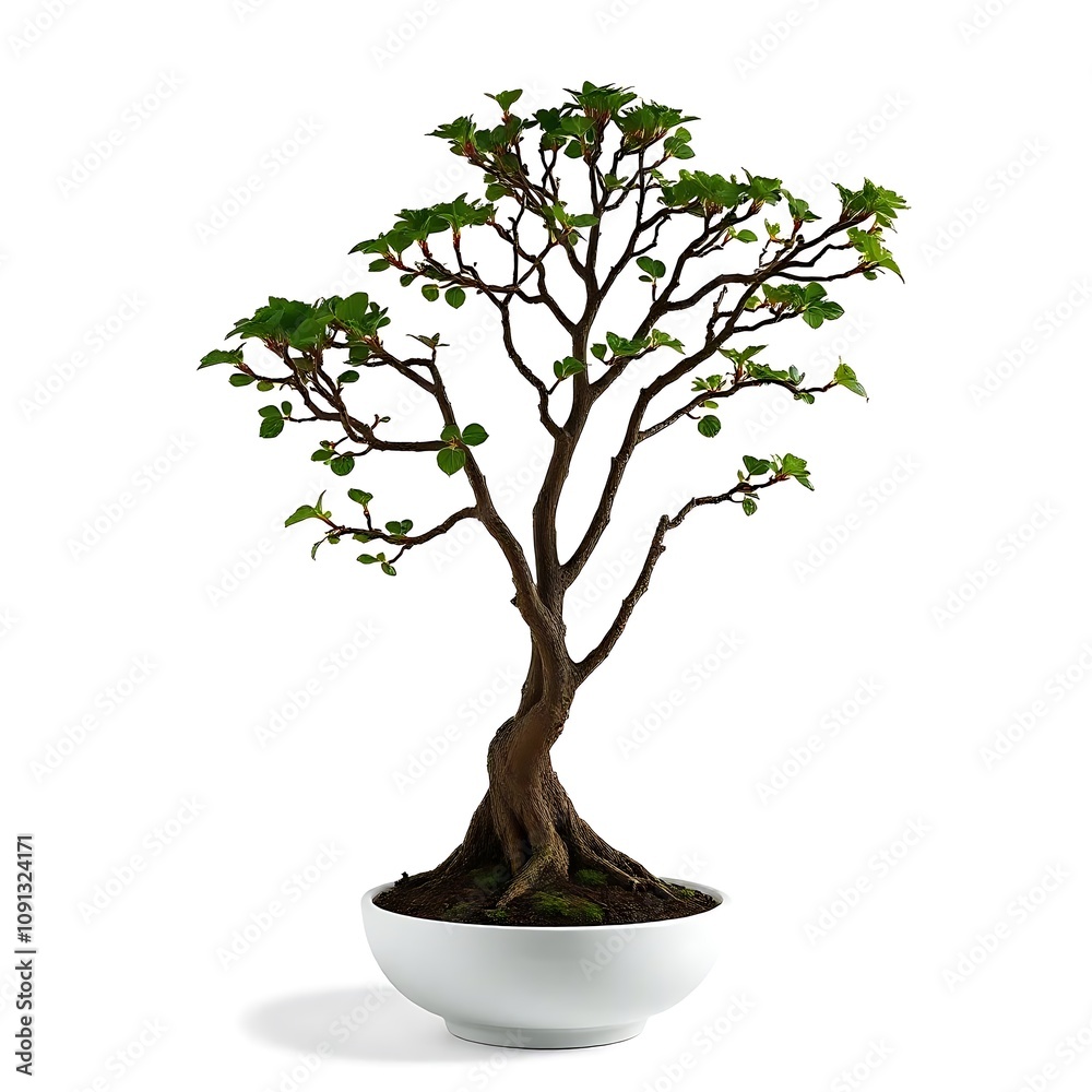 Obraz premium Bonsai Tree in White Pot Isolated on White