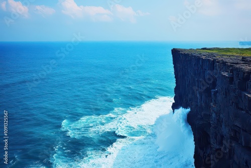 Ocean waves crashing against rocky cliffs power and grace close up coastal landscape dynamic Silhouette photo