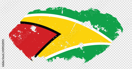 Guyana national flag with distressed stroke brush effect on isolated background