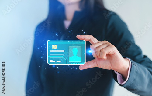 Canvastavla Woman is holding digital identification holographic ID card