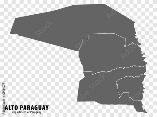 Blank map Alto Paraguay Department of Paraguay. High quality map Department  of Alto Paraguay with districts on transparent background for your web site design, logo, app, UI.  Republic of Paraguay.  