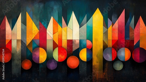 Abstract Geometric Art with Colorful Shapes and Triangles