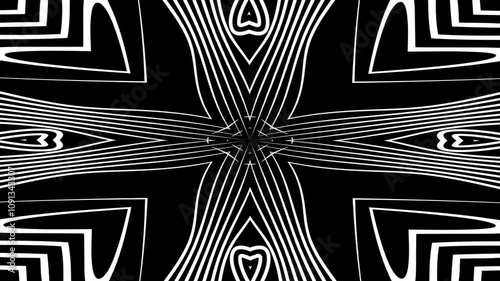 Black and white line mandala kaleidoscope animation abstract gothic background