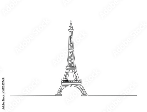 Continuous line drawing art of Paris Eiffel Tower. Single line draw with active stroke.