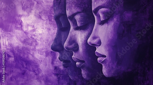 Empowering Women: A Portrait of Strength and Resilience - Three women, eyes closed, symbolize strength, resilience, hope, peace, and unity against domestic violence. photo