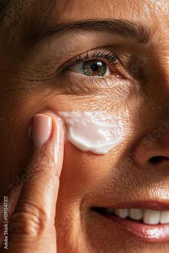 Close-Up of Woman Applying Cream to Skin with Fingers