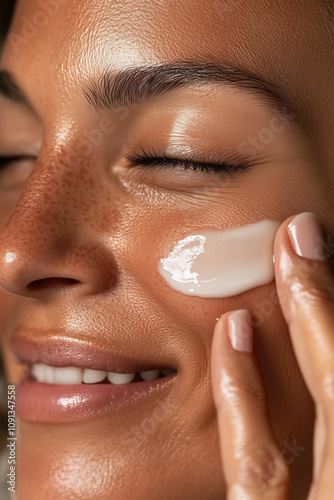 Close-Up of Woman Applying Cream to Skin with Fingers
