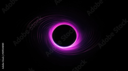 A captivating cosmic scene featuring a black hole set against a dark background, surrounded by vibrant swirling pink and purple energy patterns that evoke a sense of mystery.