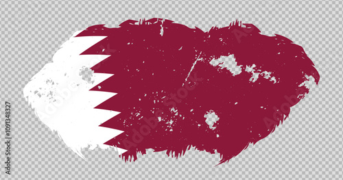 Qatar national flag with distressed stroke brush effect on isolated background
