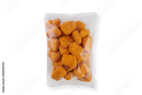 Chicken nuggets in a package on a white background