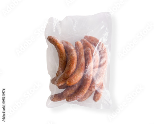 packaged barbecue sausages on a white background