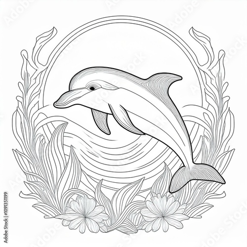 Coloring pages for children full body dolphin line art theme photo