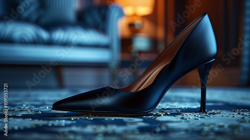 Elegant pointed-toe stiletto mockup showcasing a luxurious satin finish. photo