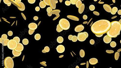 Falling Lemon Slices Animation Background with Alpha Matte, Loop

