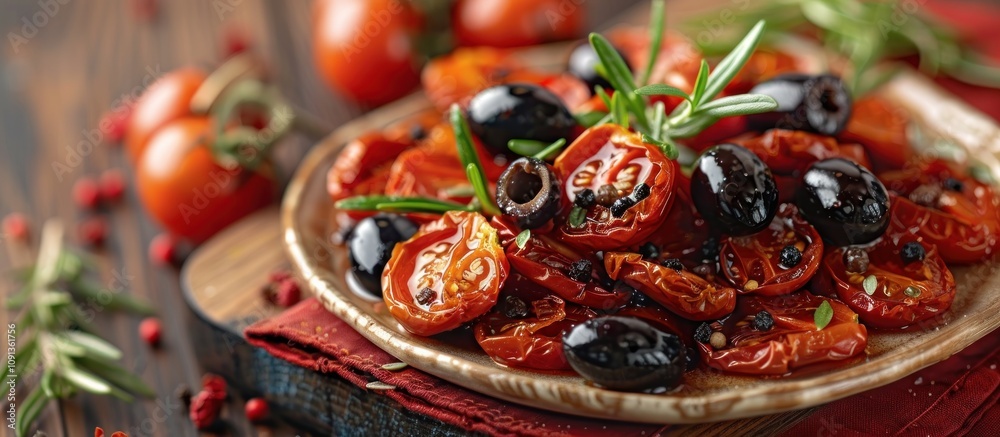 Fototapeta premium Sun-Dried Tomatoes and Olives with Rosemary