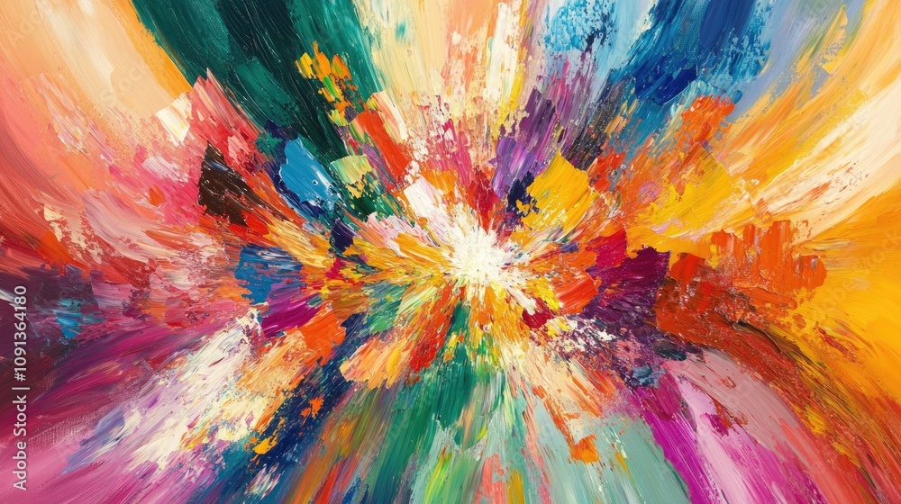 Obraz premium Dynamic Abstract Explosion of Colorful Brushstrokes Blending Together in a Vivid Artistic Display