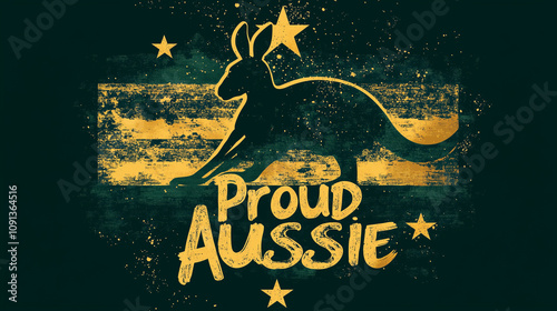 Minimalist Australian Pride Artwork Featuring Kangaroo Silhouette and Stars - A bold design with a kangaroo and stars, representing national pride with a modern, artistic touch. photo