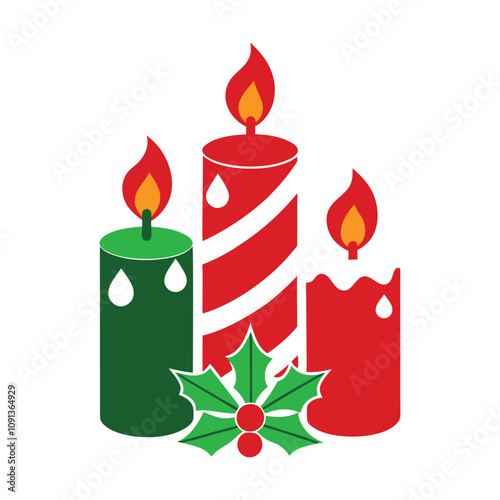 Merry Christmas candles vector art illustration