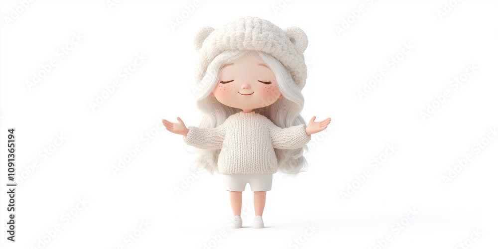 A charming character in a cozy outfit, radiating joy and warmth with a playful design. A charming character in a cozy outfit, radiating joy and warmth with a playful design.