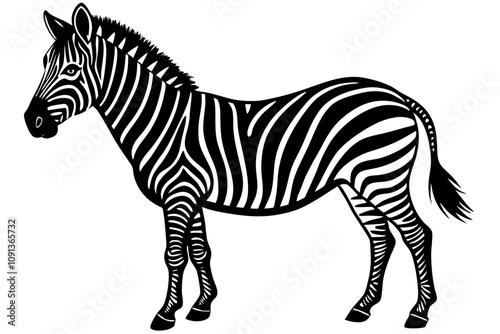 Black and white illustration of a zebra with a detailed, textured mane,Zebra | Minimalist and Simple Silhouette - Vector illustration,Cute zebra line drawing ideal for children's coloring books brigh.