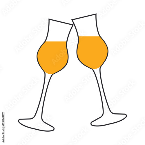 Two glasses with limoncello liqueur isolated on a white background. Vector.