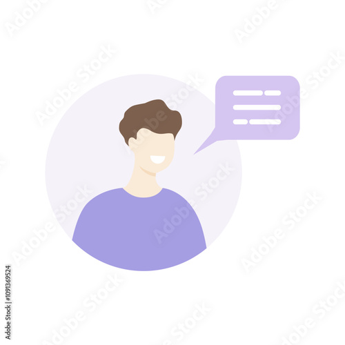 Man talking with speech bubble. Communication, comment, conversation, dialog concepts. Flat character vector design isolated illustration. 