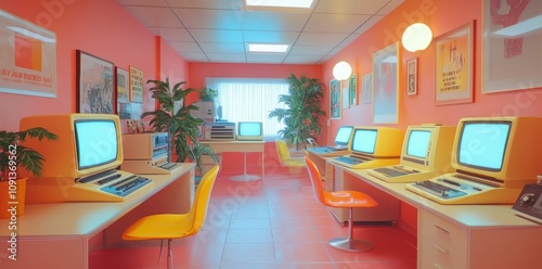 Retro Computer Room With Vintage Technology And Decor photo