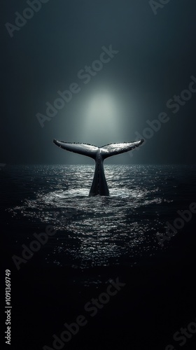Obraz na płótnie Whale tail gracefully emerging from the ocean surface w salonie