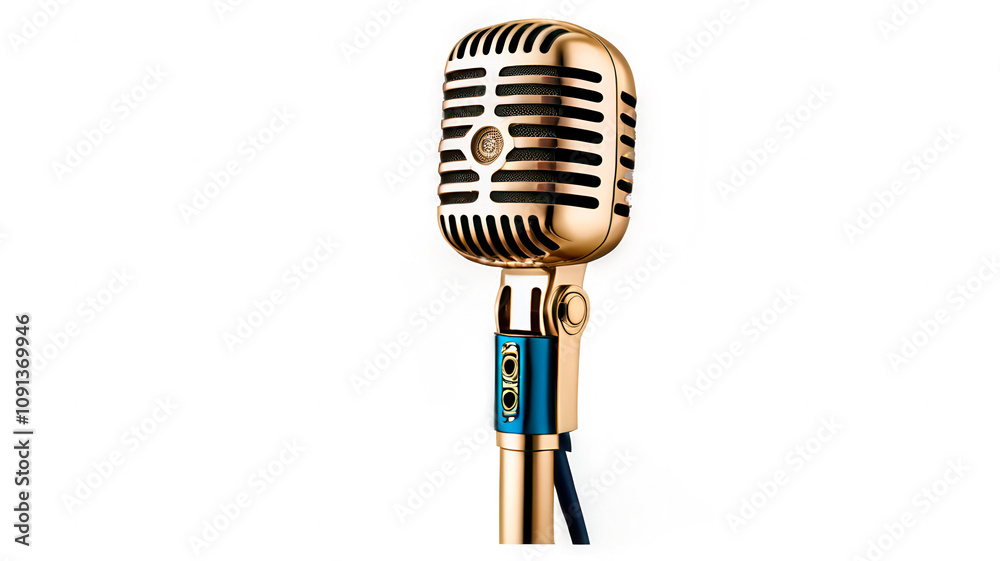 Fototapeta premium Stylish image of a golden microphone on a transparent background. Great for podcasts, music, radio and retro design