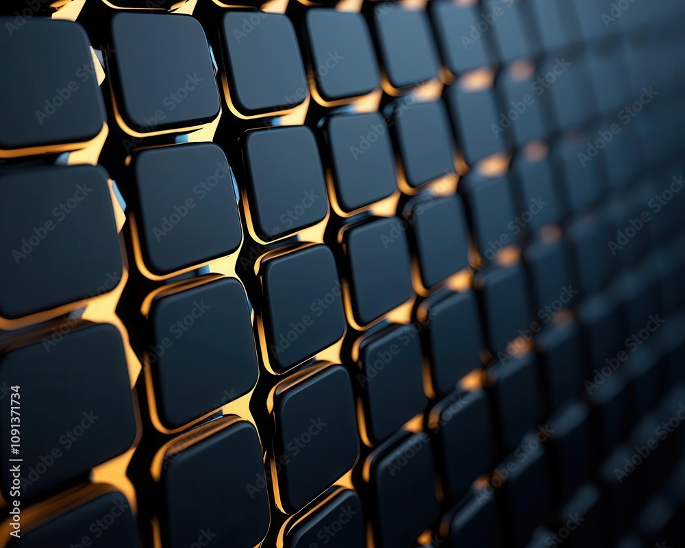 Obraz premium Abstract grid patterns with metallic highlights, hightech modern backdrop, 3D illustration